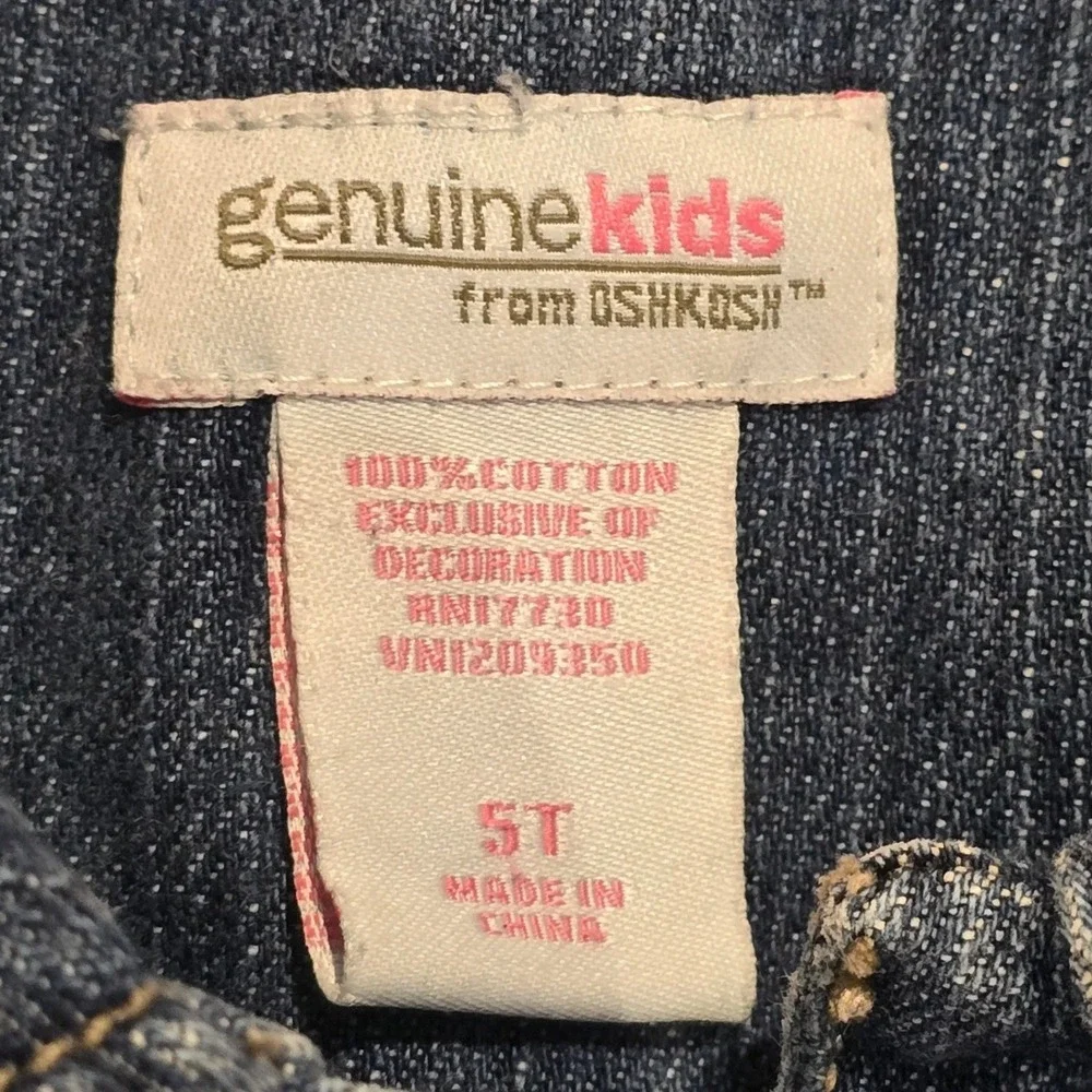 Genuine Kids OshKosh Girls 5T Blue Denim Floral Embroidered Button Front‎ Dress